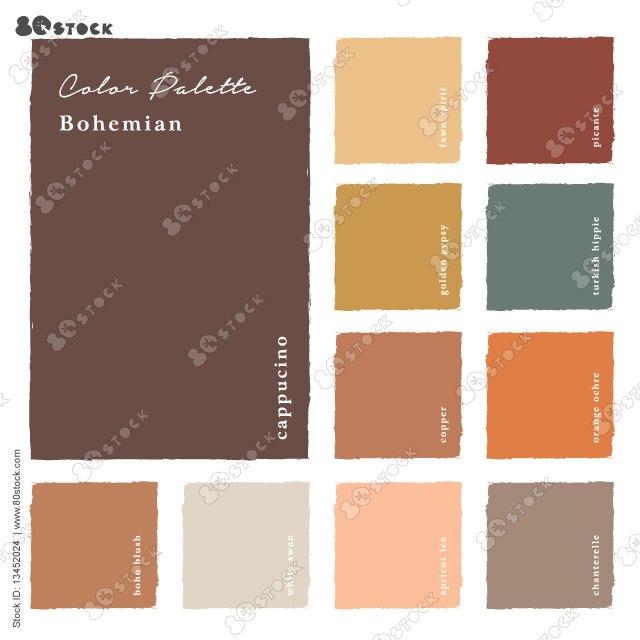 Shades of the bohemian color palette. Suitable for Branding, Interior, Invitation card, and Fashion. Vector EPS 10