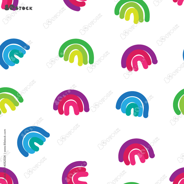 Seamless colorful pattern with raibows. Perfect for kids fabric, textile, nursery wallpaper. Fantastic background.