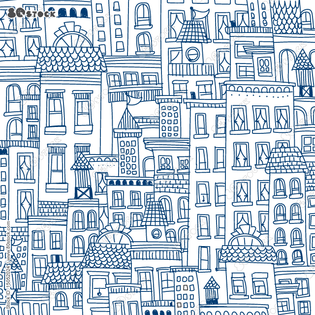 City building seamless pattern. City buildings landscape design, Abstract geometric architecture and urban theme illustration. Vector EPS 10