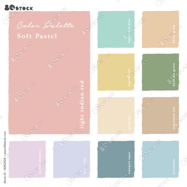 Shades of the soft pastel color palette. Suitable for Branding, Interior, Invitation card, and Fashion. Vector EPS 10